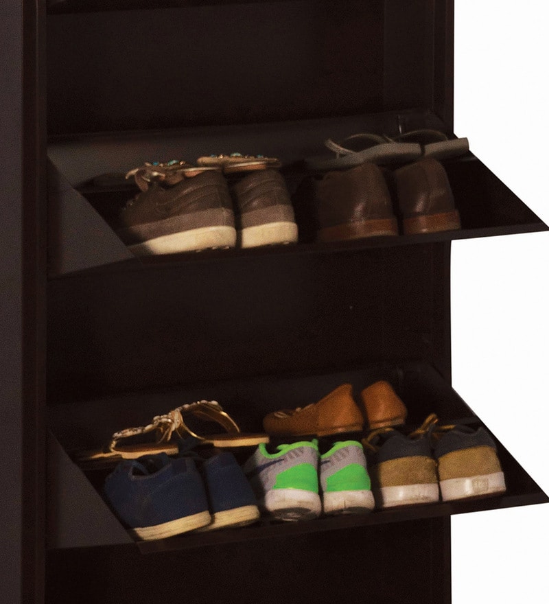 Buy Double Decker Metal Tilt Out Shoe Rack in Dark Brown Finish Online ...