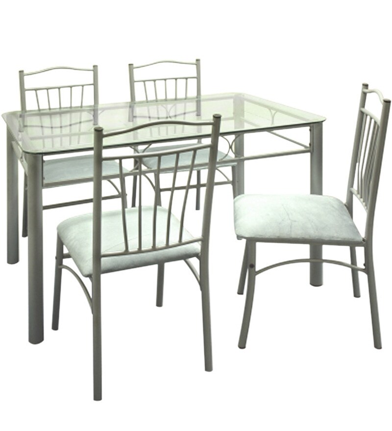 Buy Rome Four Seater Dining Set with GlassTop Table by FurnitureKraft