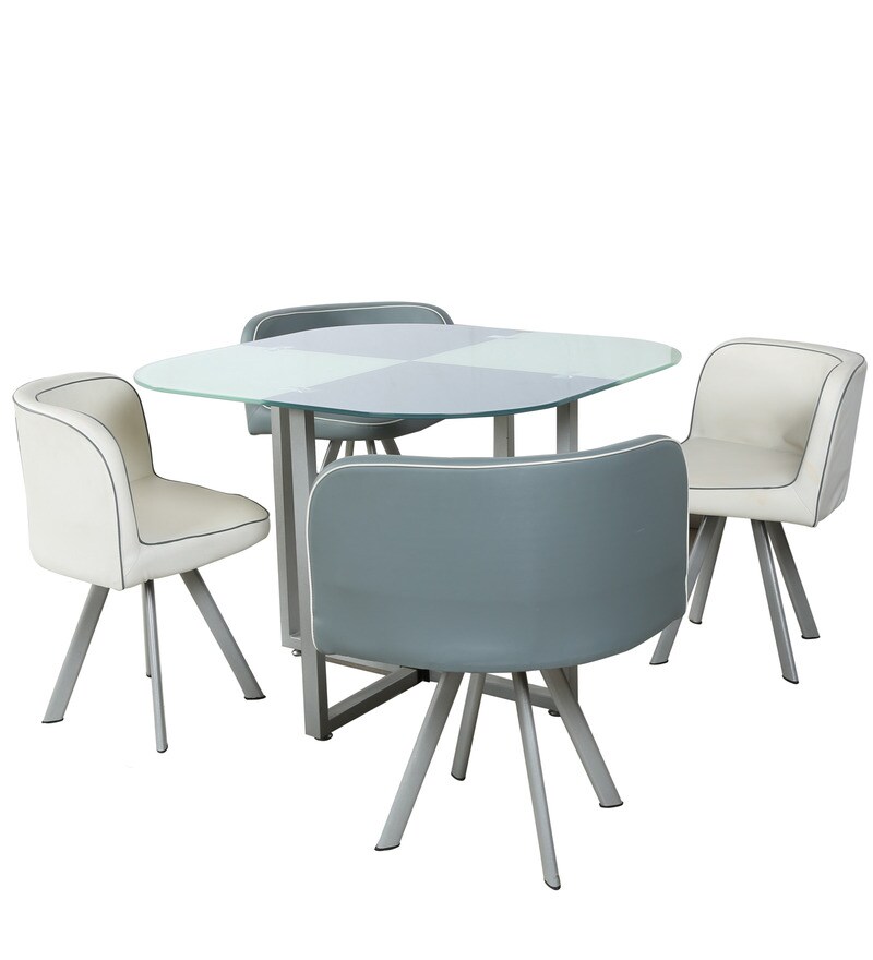 Buy Four Seater Dining Set With Glass Top In Grey Colour By Parin Online Four Seater Dining 5612