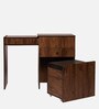 Fold Dressing Cabinet In Classic Walnut Finish With Seating Stool