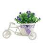 Polyester And Plastic Green And Rickshaw With Green Leaves And Purple Roses With Pot Artificial Plants