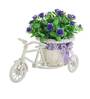 Polyester And Plastic Green And Rickshaw With Green Leaves And Purple Roses With Pot Artificial Plants