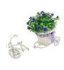 Polyester And Plastic Green And Rickshaw With Green Leaves And Purple Roses With Pot Artificial Plants