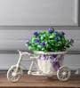 Polyester And Plastic Green And Rickshaw With Green Leaves And Purple Roses With Pot Artificial Plants