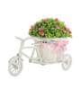 Polyester And Plastic Green And Rickshaw With Small Pink Leaves With Pot Artificial Plants