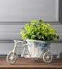 Green Polyester and Plastic Artificial Rickshaw Plant with Yellow Daisy with Pot