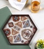 Folk Ornament  Hexagon   Brown MDF Multipurpose Serving Tray