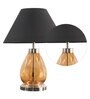 Claude Black Cotton Shade Night Lamp With Metal & Glass Base