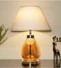 Damien White Cotton Shade Night Lamp With Metal & Glass Base