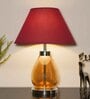 Deigo Maroon Cotton Shade Night Lamp With Metal & Glass Base