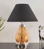 Claude Black Cotton Shade Night Lamp With Metal & Glass Base