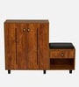 FootFit 16-Pairs Shoe Cabinet In Tan Finish With Seating