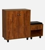 FootFit 16-Pairs Shoe Cabinet In Tan Finish With Seating