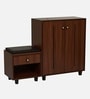 FootFit 16-Pairs Shoe Cabinet In Walnut Finish With Seating