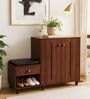 FootFit 16-Pairs Shoe Cabinet In Walnut Finish With Seating