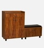 FootFit 20-Pairs Shoe Cabinet In Tan Finish With Seating