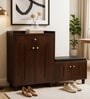 FootFit 20-Pairs Shoe Cabinet In Walnut Finish With Seating
