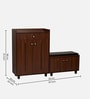 FootFit 20-Pairs Shoe Cabinet In Walnut Finish With Seating