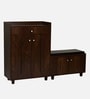 FootFit 20-Pairs Shoe Cabinet In Walnut Finish With Seating