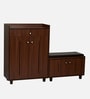 FootFit 20-Pairs Shoe Cabinet In Walnut Finish With Seating