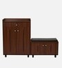 FootFit 20-Pairs Shoe Cabinet In Walnut Finish With Seating