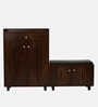 FootFit 20-Pairs Shoe Cabinet In Walnut Finish With Seating