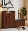 FootFit 20-Pairs Shoe Cabinet In Walnut Finish With Seating