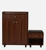 Footsie 16-Pairs Shoe Cabinet In Walnut Finish With Seating