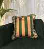 Green  Striped Striped Cotton Ruffle 18x18 inches Cushion Cover