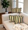 Green Striped Striped Cotton Ruffle 18x18 inches Cushion Covers Set of 4