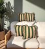 Green Striped Striped Cotton Ruffle 18x18 inches Cushion Covers Set of 4