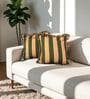 Green Striped Striped Cotton Ruffle 18x18 inches Cushion Covers Set of 2