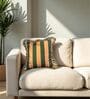 Green  Striped Striped Cotton Ruffle 18x18 inches Cushion Cover