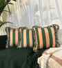 Green Striped Striped Cotton Ruffle 18x18 inches Cushion Covers Set of 3