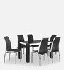 Fortica Metal 6 Seater Dining Set in Black Finish