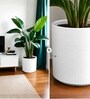 White German Polymer Round Planter Cilin 17 Inch