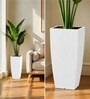 White German Polymer Tall Square Planter Tk 18 Inch
