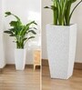 Marble White German Polymer Tall Square Planter Tk 30 Inch