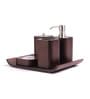 Wooden Counter Top Bathroom Accessories in Brown, Set of 4