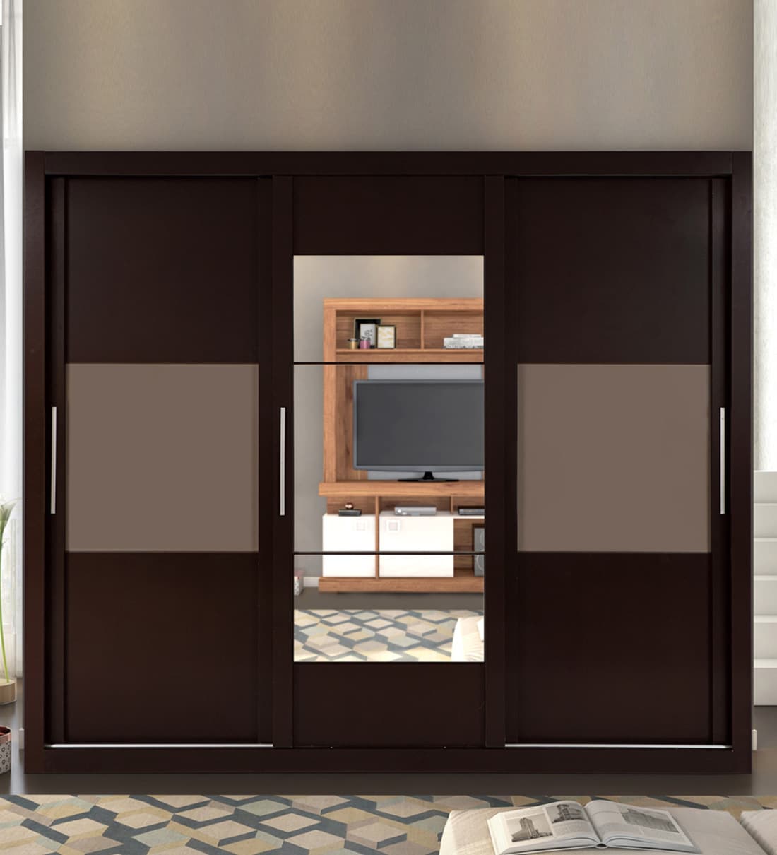 Buy Francisco 3 Door Sliding Wardrobe in Light Walnut Finish at 54% OFF ...