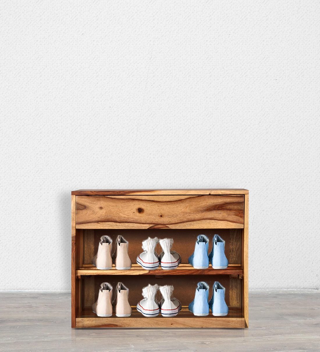 Buy Freemont Solid Wood Shoe Rack in Natural Sheesham Wood Finish By