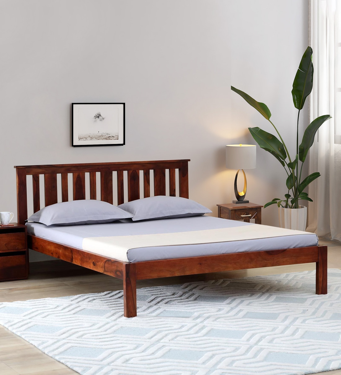 Buy Freya Sheesham Wood Queen Size Bed In Honey Oak Finish at 6 OFF by