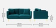 Frejol Velvet 2 Seater Sofa In Teal Blue Colour