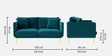Frejol Velvet 2 Seater Sofa In Teal Blue Colour
