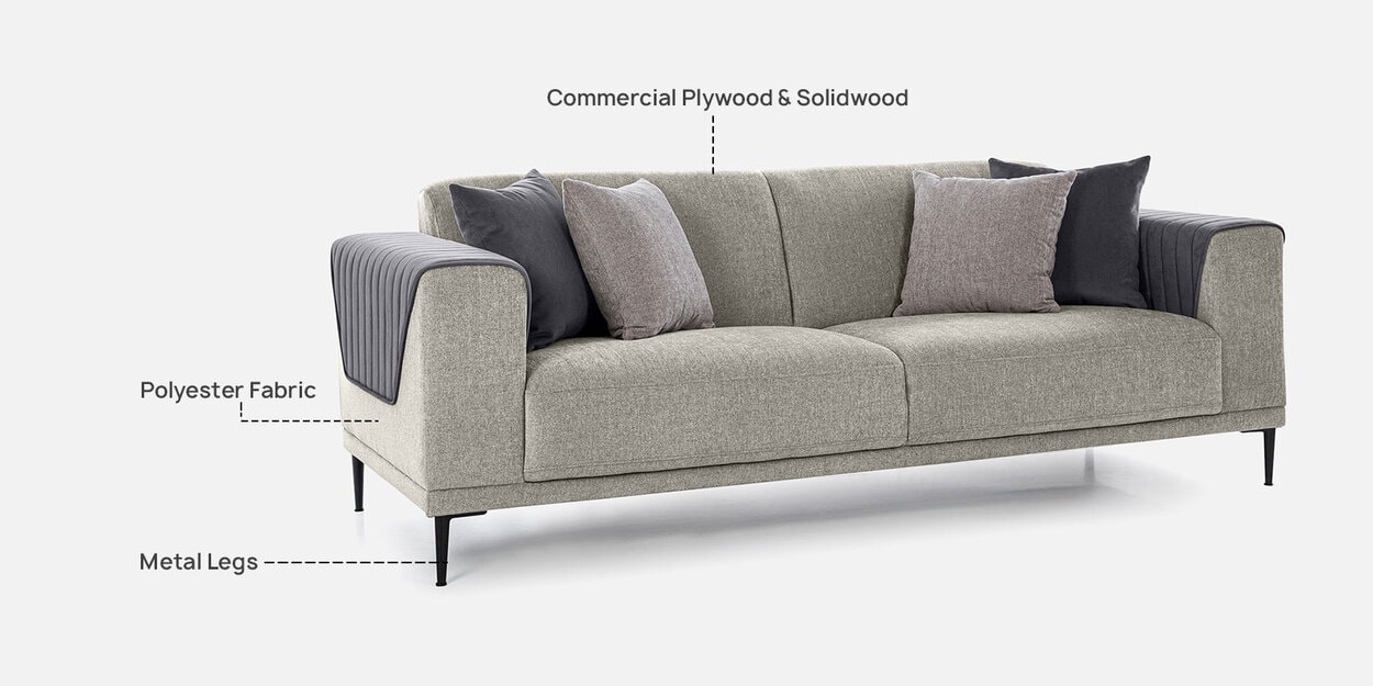 Buy Franklin Fabric 3 Seater Sofa in Grey Colour at 23% OFF by