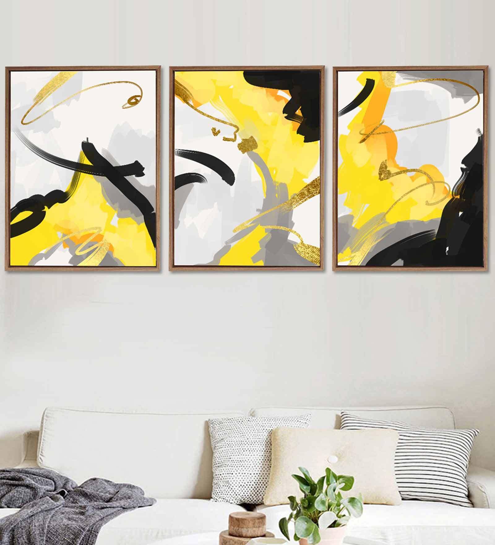 Framed Multicolour Canvas Framed Art Panels Set of 3