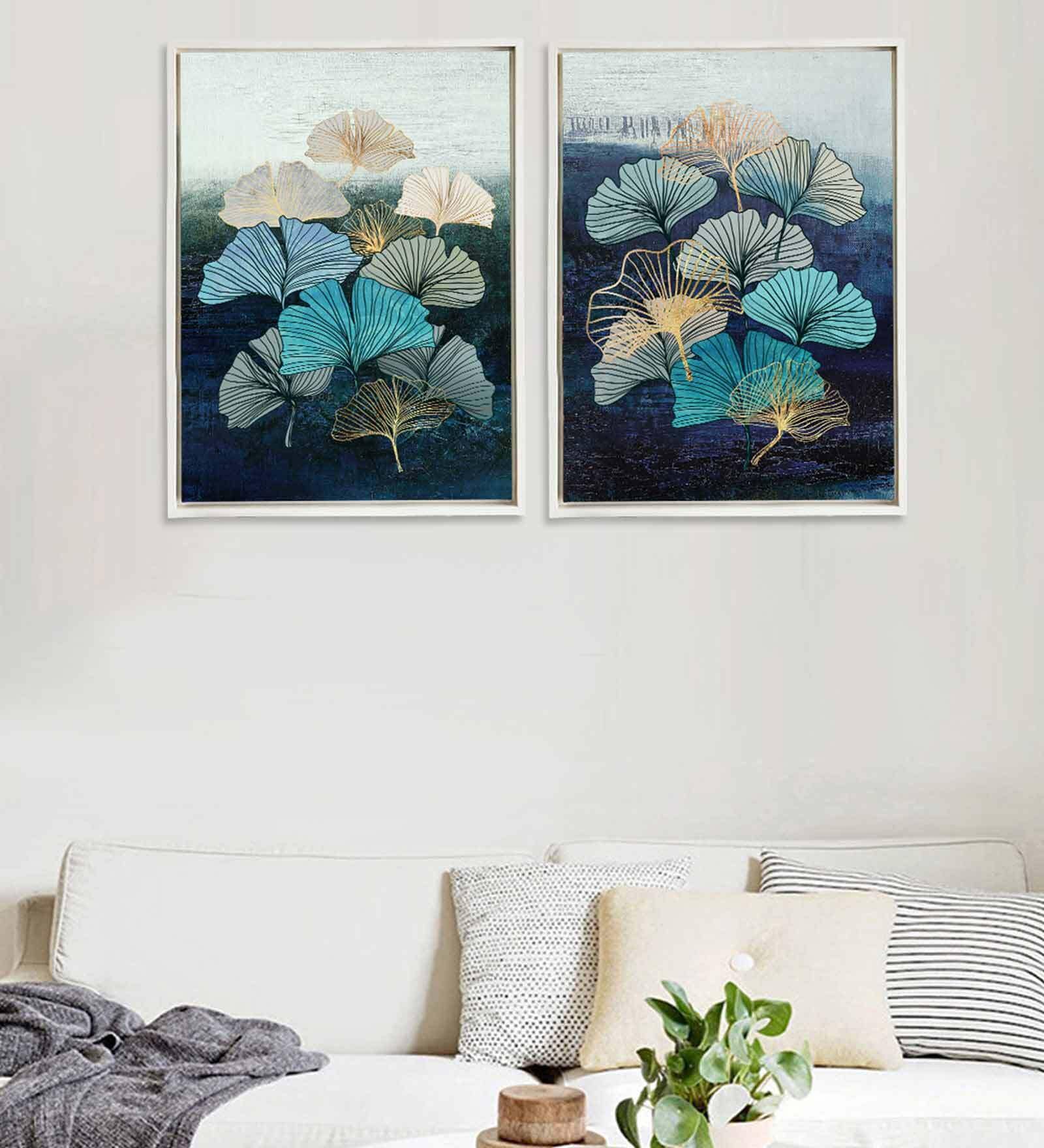 Multicolour Canvas Framed Floral Art Print Set of 2