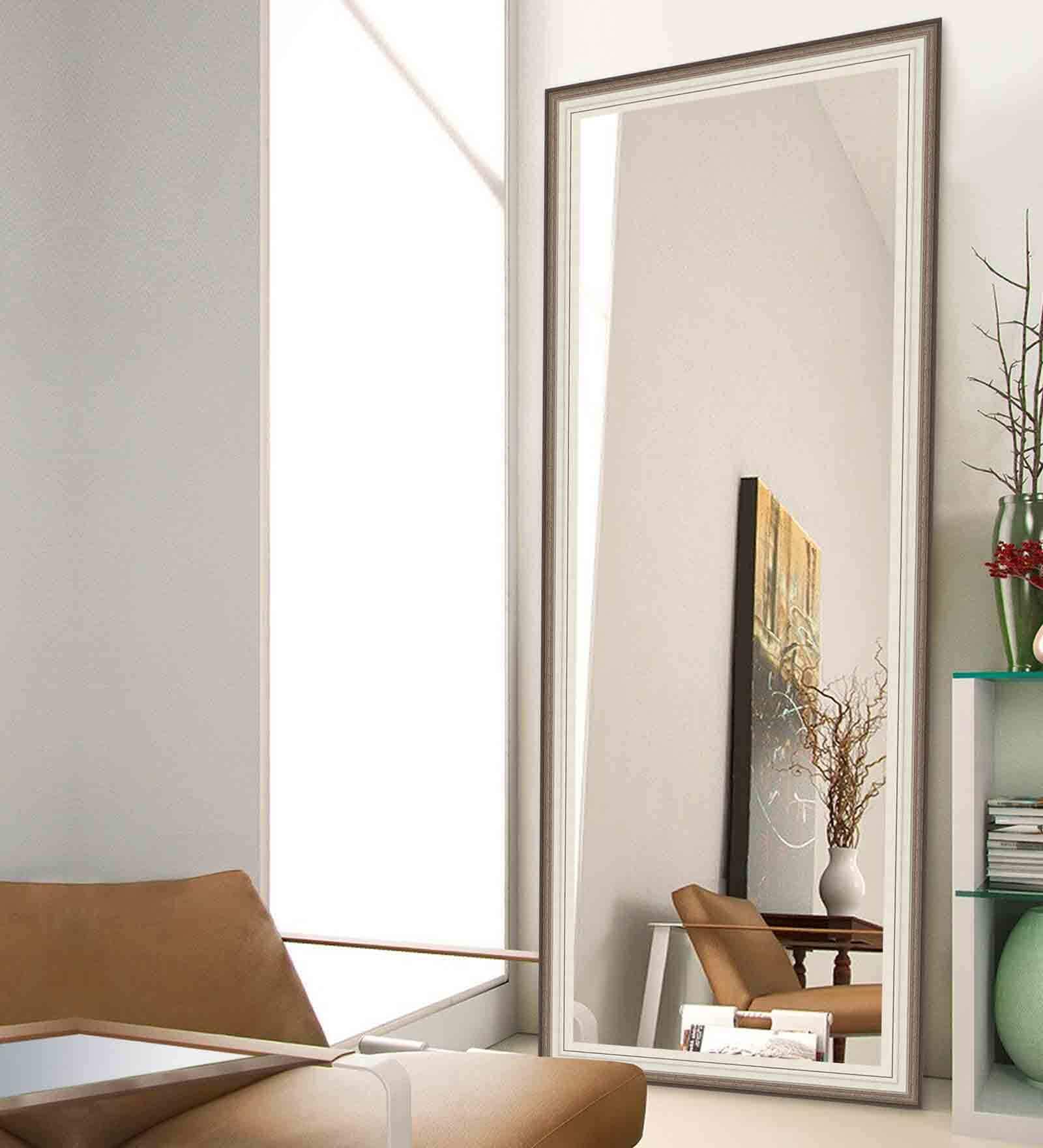 Cream Glass Classic Floor Mirror