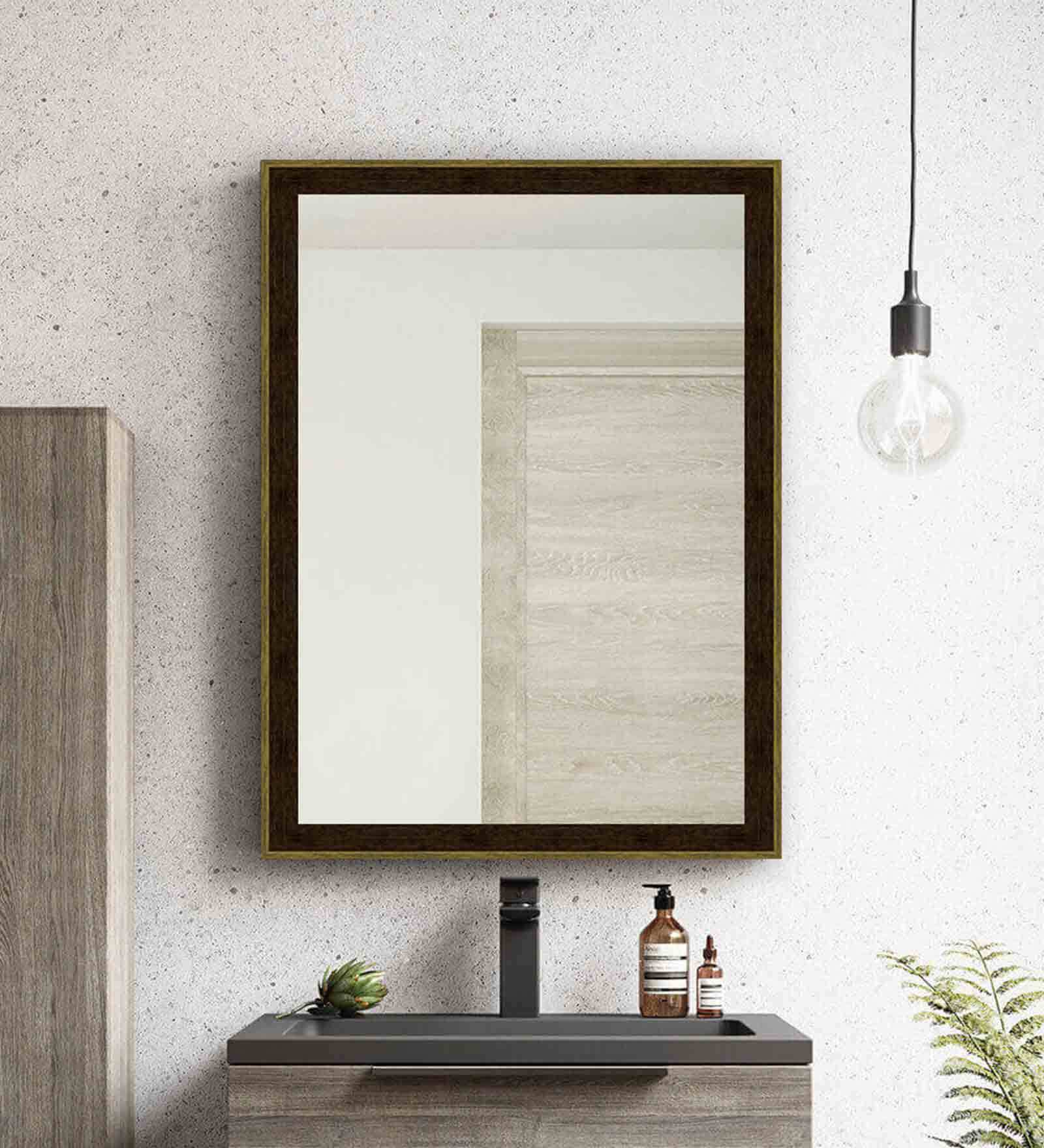 Framed Rectangular Wall Mirror In Brown