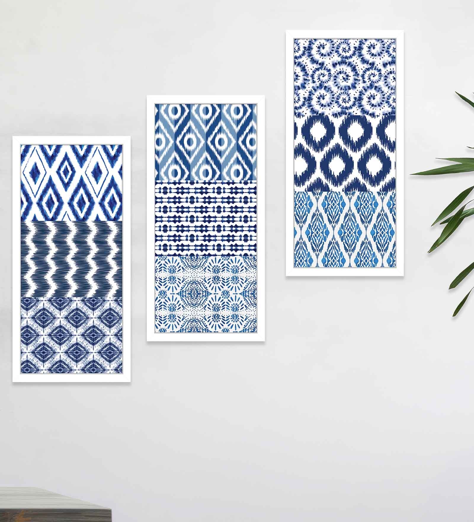 Framed Wall Art Print Pattern Poster, Beautiful Geomatric Landscape Poster (Set Of 3, 8x18 Inch)